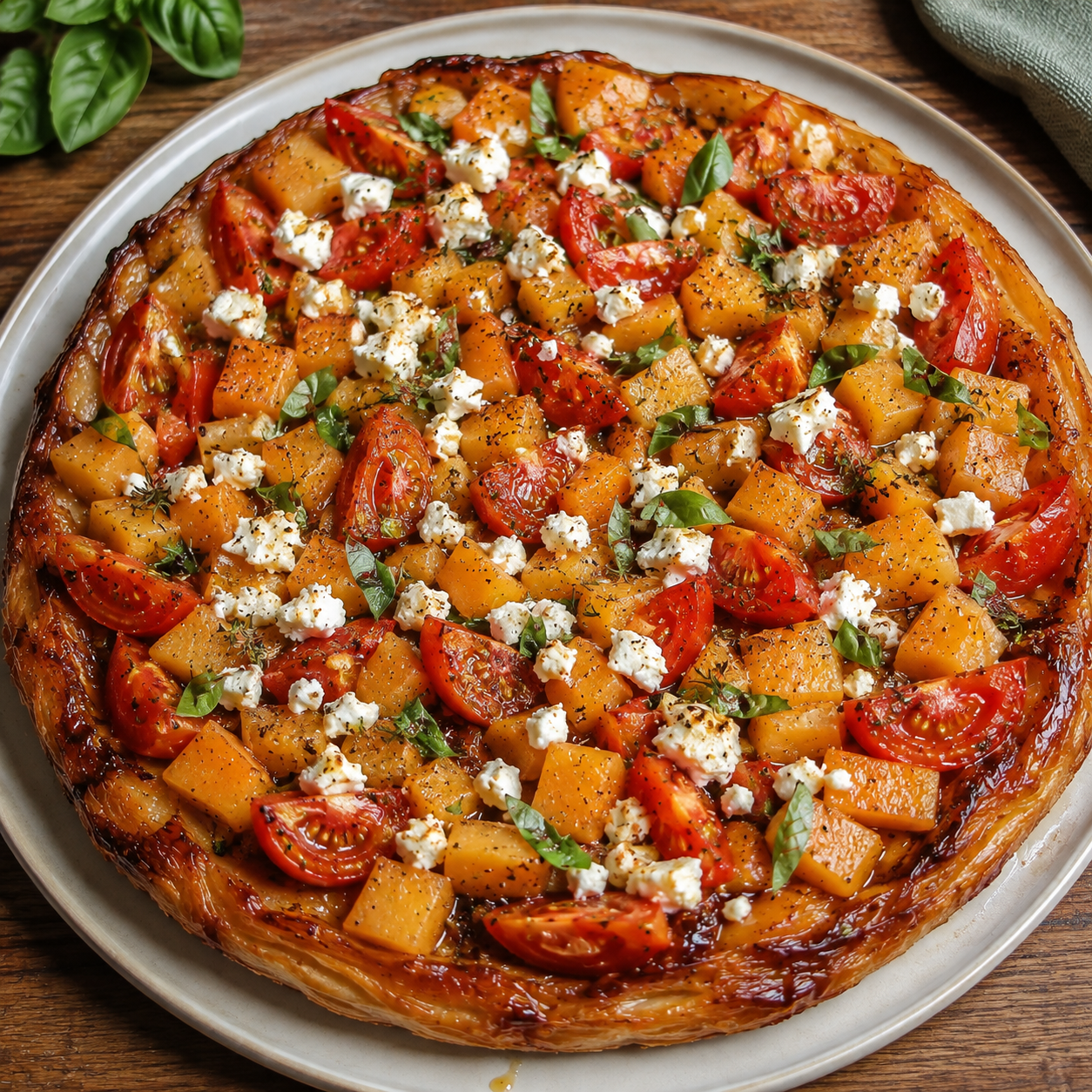  Tatin tomate–melon–feta